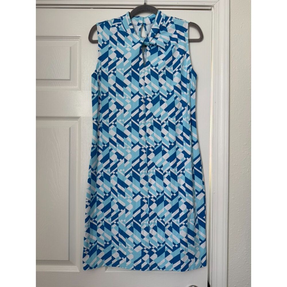 J. McLaughlin Bright Blue and white patterned Sleeveless Dress - Large